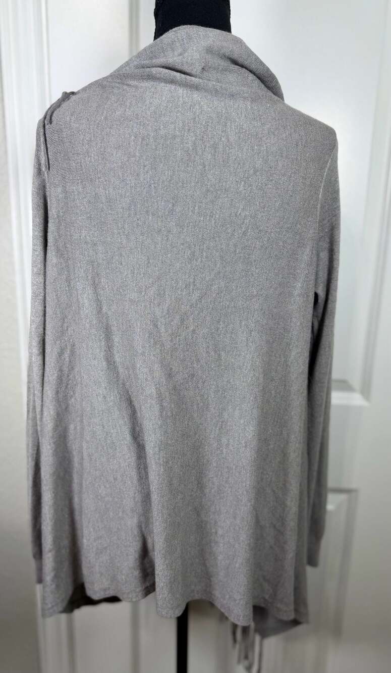 Lovestitch Gray Knit Fringed Asymmetric Cardigan/Wrap - Picture 7 of 9